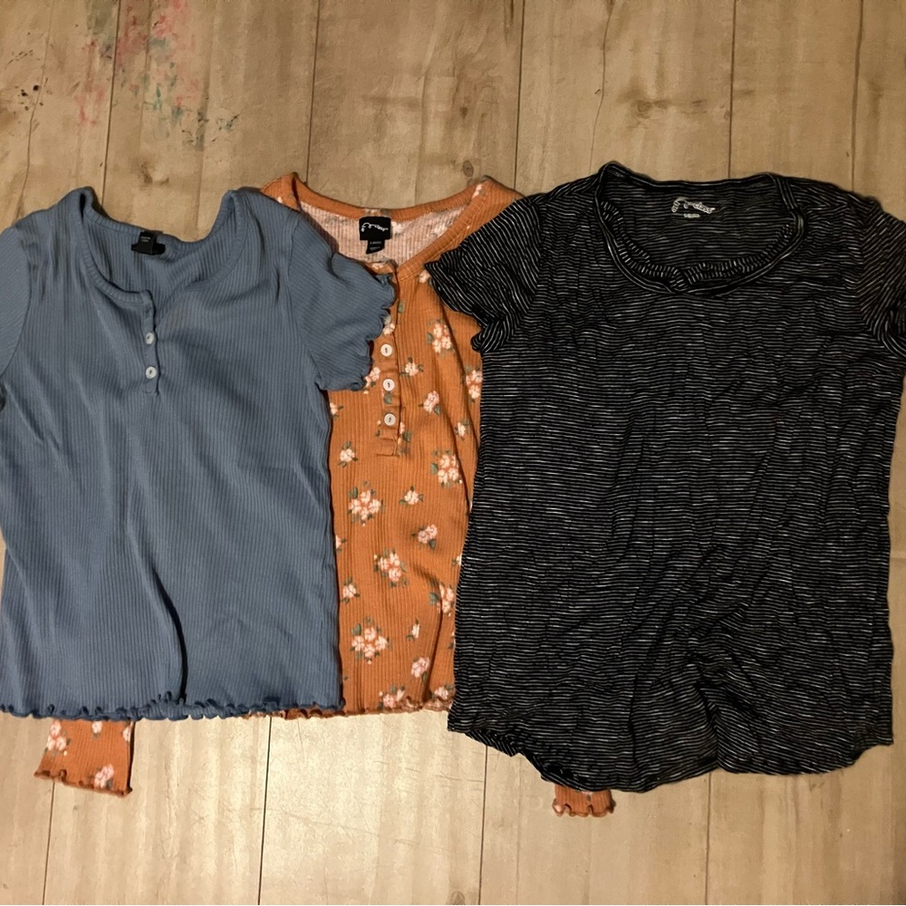 art class Orange Floral Ribbed Henley Top